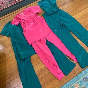 Cherokee Pink, blue and green maternity Scrub Set